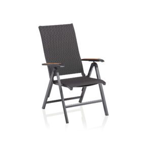 Kettler "Diamond" Klappsessel, Gestell Aluminium anthrazit, Sitzfläche Textilen charcoal, Armlehne mit Teak-Auflage