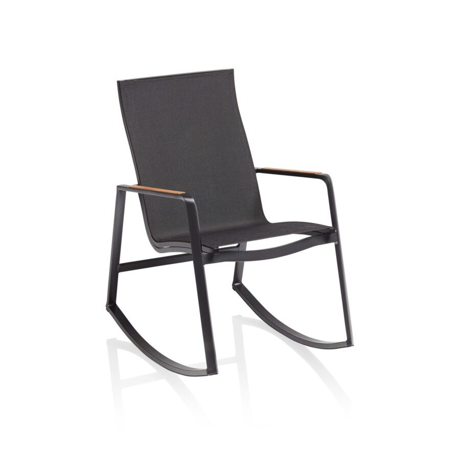 Kettler "Diamond" Schaukelstuhl, Gestell Aluminium anthrazit, Bespannung Textilen charcoal, Teak-Armlehnen