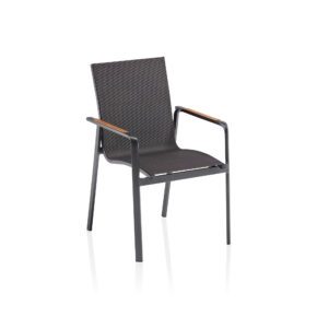 Kettler "Diamond" Stapelsessel, Gestell Aluminium anthrazit, Bespannung Textilgewebe charcoal, Armlehnen Teak
