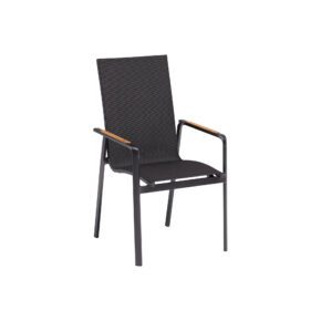Kettler "Diamond" Stapelsessel mit hoher Rückenlehne, Gestell Aluminium anthrazit, Bespannung Textilen charcoal, Armlehnen mit Teak-Auflage