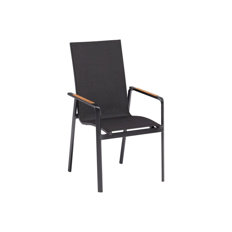 Kettler "Diamond" Stapelsessel mit hoher Rückenlehne, Gestell Aluminium anthrazit, Bespannung Textilen charcoal, Armlehnen mit Teak-Auflage