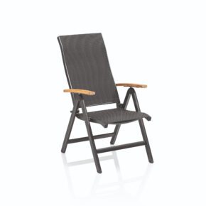 Kettler "Sleek" Klappsessel, Alu anthrazit, Textilene anthrazit, Armlehnen Teak