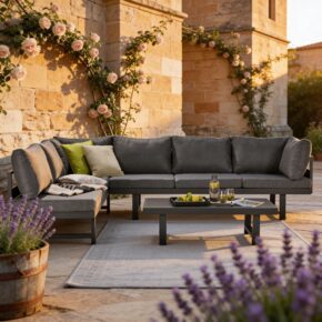 Liadomo "Callipo" Loungeset 3-teilig, Alu anthrazit, Kissen Olefin grau (Bild KI generiert)