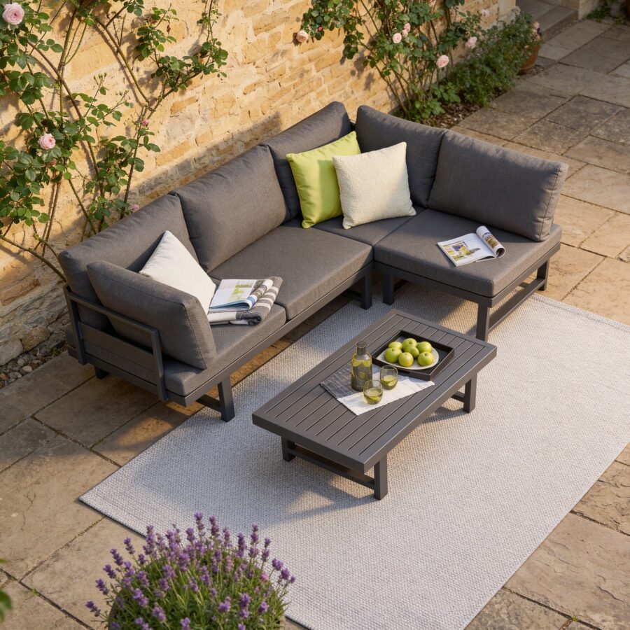 Liadomo "Callipo" Loungeset, Alu anthrazit, Kissen Olefin grau (Bild KI-generiert)