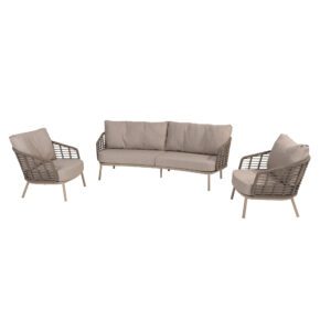 4Seasons Outdoor "Puglia" Loungeset 3-teilig, Gestell Aluminium latte, Rope taupe, Bezug latte