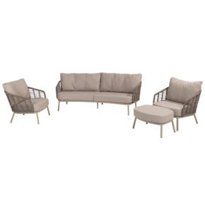 4Seasons Outdoor "Puglia" Loungeset 4-teilig inkl. Hocker, Gestell Aluminium latte, Rope taupe, Bezug latte