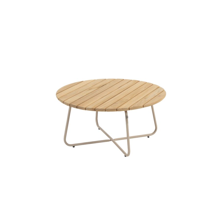 4Seasons Outdoor "Verdi" Kaffeetisch Ø 73 cm, Edelstahl latte, Tischplatte Teakholz