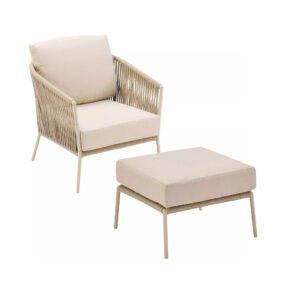 CASA DOMA Set mit Loungesessel und Loungehocker "Falcone", Aluminium cream, Rope fossil, Polster beige