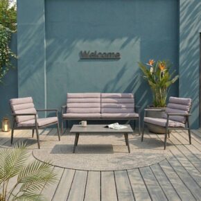 Lesli Living "Harper Stone" Loungeset, Aluminium anthrazit matt, Bezug hellgrau meliert (Bild KI-generiert)