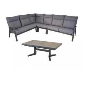 Lesli Living "Ohio" Loungeset mit "Castilla" Loungetisch ausziehbar & höhenverstellbar, Gestelle Aluminium charcoal, Polster anthrazit, Tischplatte Keramik stone