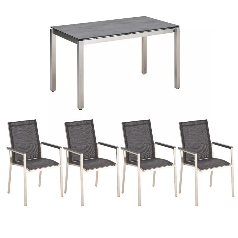 CASA DOMA, Liadomo Gartenmöbel-Set mit CASA DOMA Tisch Carini 130x80 cm und Liadomo Stapelstuhl Motta, 5-teilig