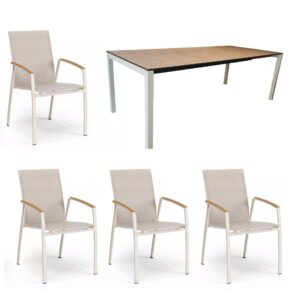 SIT Mobilia Gartenmöbel-Set mit Ausziehtisch "Etna" und Stapelsessel "Limbo", Aluminium ecru