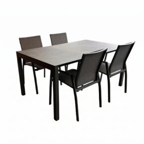 SIT Mobilia Gartenmöbel-Set mit Ausziehtisch "Etna" 160/220x95 cm und Stapelsessel "Limbo", Aluminium anthrazit