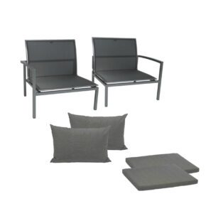 Stern "Skelby" Loungesofa, 2-teilig plus Kissen, Gestelle Aluminium graphit, Sitz Textilgewebe silbergrau, Kissen seidengrau