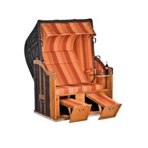 Sonnenpartner Strandkorb "Classic" 2-Sitzer, Halbliegemodell, PE-Kunststoffgeflecht cappuccino, Markisenstoff Dessin 133