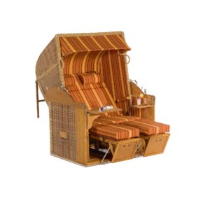 Sonnenpartner Strandkorb "Classic" 2-Sitzer, Liegemodell, PE-Kunststoffrundgeflecht Rattanoptik, Markisenstoff Dessin 138