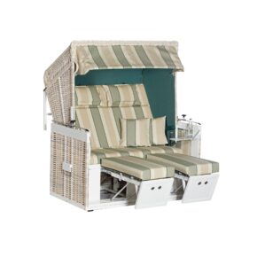 Sonnenpartner Strandkorb "Präsident Alu", XL-2-Sitzer Volliegemodell, Geflecht antik-weiß, Markisenstoff Nr. 75 und uni grün