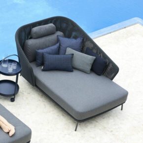Cane-line "Mega" Daybed links, Stahl mit Polyrattan-Geflecht graphit, Kissen AirTouch grau