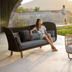 Cane-line "Peacock Wing" Loungesofa, Gestell Teakholz, Soft Rope dunkelgrau, Kissen Cane-line Natté grau