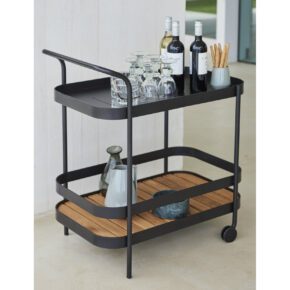 Cane-line "Roll" Teewagen, Aluminium lavagrau mit abnehmbarer Teakplatte