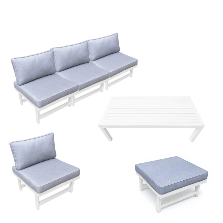 Home Islands "New Chalong" Loungeset, Gestelle Aluminium weiß, Polster hellgrau, Tisch 120 x 60 cm