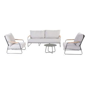 4Seasons Outdoor "Balade" Loungeset, Edelstahl anthrazit, Rope anthrazit, Outdoorbezug Olefin grau mit Kaffeetisch "Dali" Ø 58,5 cm