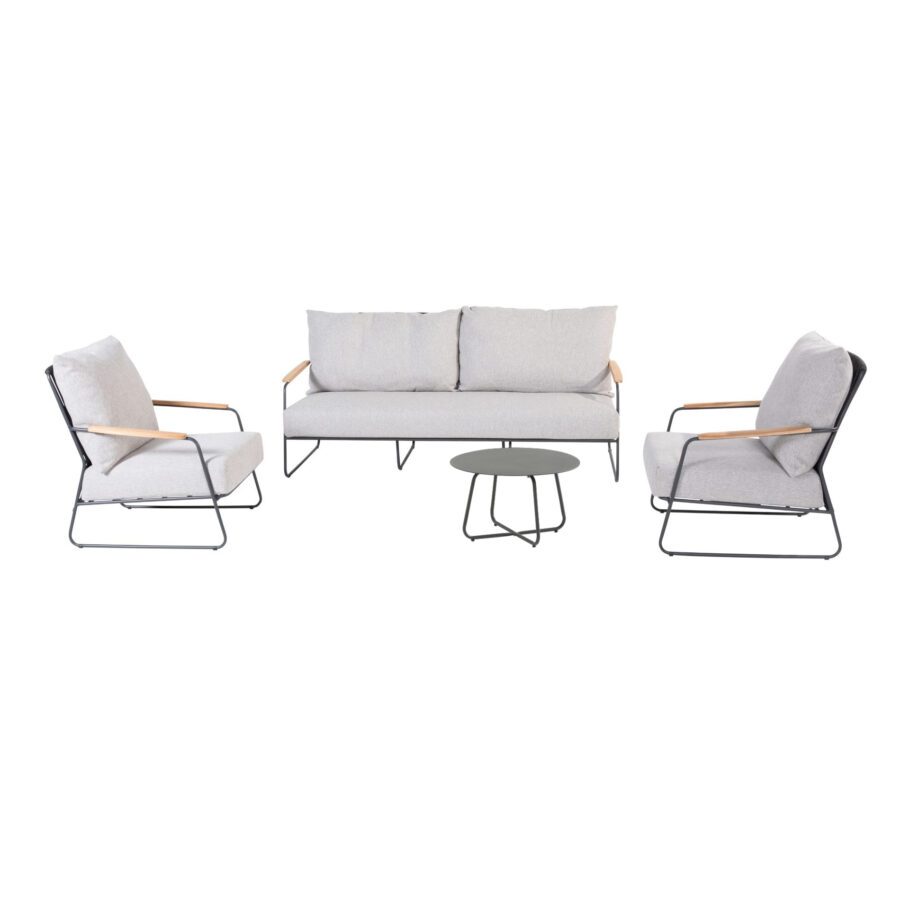 4Seasons Outdoor "Balade" Loungeset, Edelstahl anthrazit, Rope anthrazit, Outdoorbezug Olefin grau mit Kaffeetisch "Dali" Ø 58,5 cm