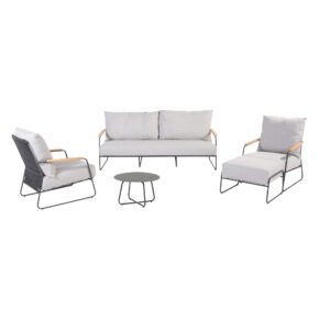4Seasons Outdoor "Balade" Loungeset, Edelstahl anthrazit, Rope anthrazit, Outdoorbezug Olefin grau mit Kaffeetisch "Dali" Ø 58,5 cm