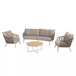 4Seasons Outdoor "Puglia" Loungeset 3-teilig, Gestell Aluminium latte, Rope taupe, Bezug latte, mit "Verdi" Loungetisch mit Teakplatte