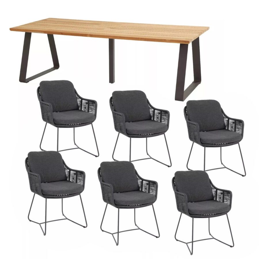 4Seasons Outdoor Gartenmöbel-Set mit Diningsessel "Belmond" Geflecht anthrazit und Tisch "Basso" 240x100 cm