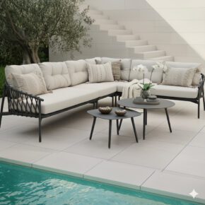 CASA DOMA "Lucca/Rapello" Loungeset 6-teilig, Aluminium und Rope anthrazit, Bezüge beige (Bild KI-generiert)