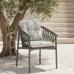 CASA DOMA "Lucca" Diningsessel, Aluminium anthrazit, Rope anthrazit, Bezug beige (Bild KI-generiert)