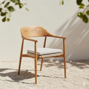 CASA DOMA "Terni" Stapelstuhl, Gestell Teakholz, Sitzfläche Rope fossil, Kissen braunbeige (Bild KI-generiert)