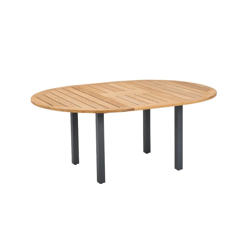 CASA DOMA Ugento Ausziehtisch Edelstahl anthrazit/Teak, Ø140/190×140 cm