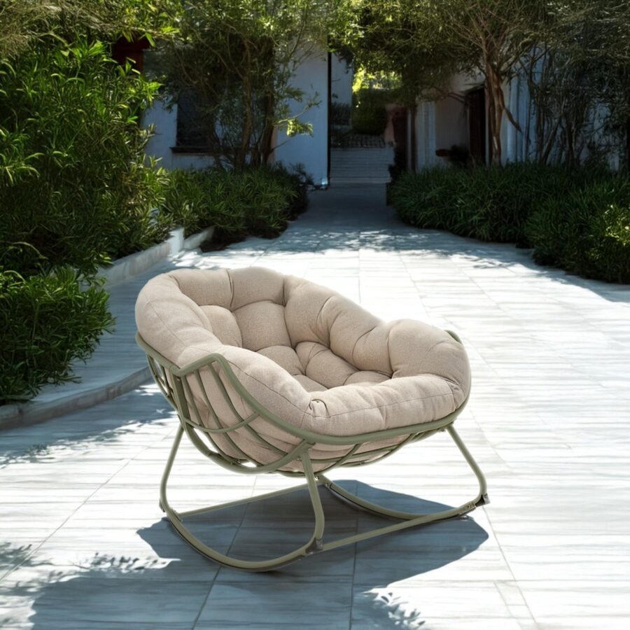 Lesli Living "Cozy" Schaukelstuhl, Aluminium soft green matt, Kissen beige