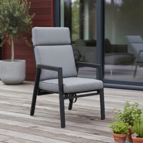 Liadomo "Celano" Diningsessel, Aluminium anthrazit, Polster Olefin grau, Armlehnen Aluminium (Bild KI-generiert)