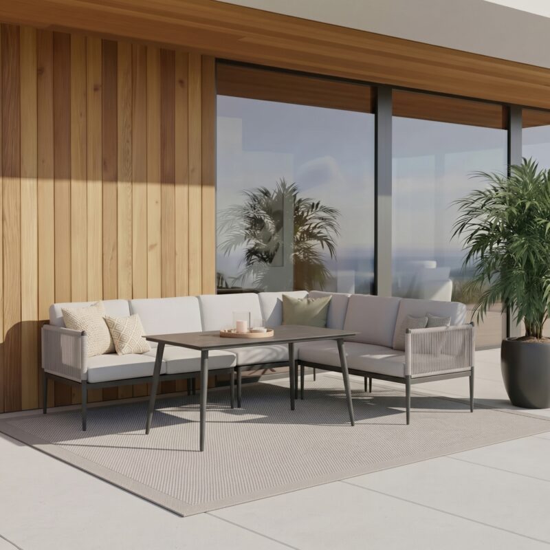 Liadomo Formello Dining-Loungeset, 5-teilig, verstellbar, Tisch 140×85 cm
