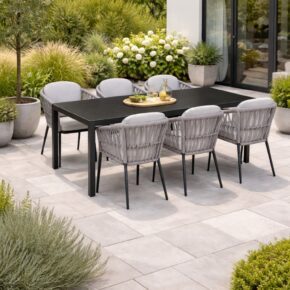 Liadomo Gartenmöbel-Set mit Gartensessel "Lenola" und Tisch "Scalea", 210x100cm, Aluminium anthrazit, Tischplatte Keramik (Bild KI-generiert)