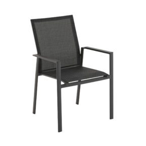 Liadomo "Limbadi" Stapelstuhl, Gestell Aluminium anthrazit, Bespannung Textilen anthrazit, Armlehne mit Aluminium-Auflage anthrazit