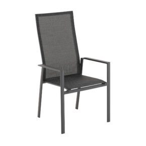 Liadomo "Limbadi" Stapelstuhl mit hoher Rückenlehne, Gestell Aluminium anthrazit, Bespannung Textilen anthrazit, Armlehne mit Aluminium-Auflage anthrazit