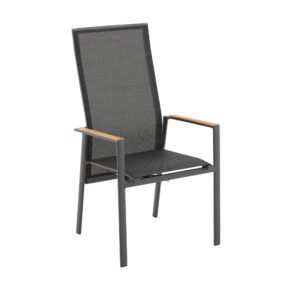 Liadomo "Limbadi Move" Hochlehner mit verstellbarer Rückenlehne, Gestell Aluminium anthrazit, Bespannung Textilen anthrazit, Armlehne mit Teakholz-Auflage