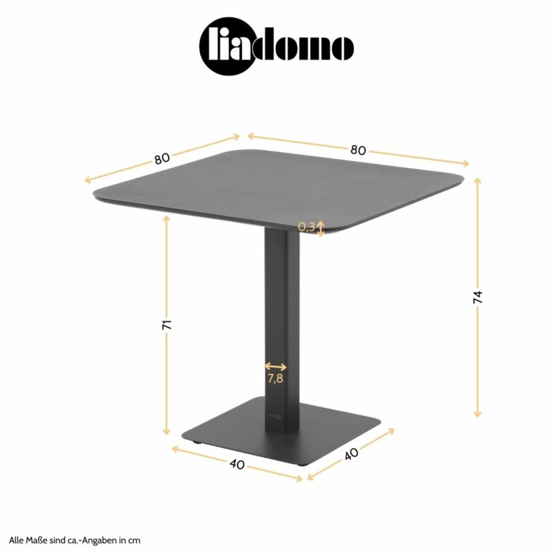 Liadomo Torano Klapptisch 80×80 cm, Tischplatte Aluminium
