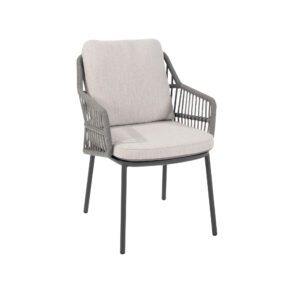 4Seasons Outdoor "Alicante" Diningsessel, Gestell Aluminium anthrazit, Rope-Bespannung grau, Kissen Olefin hellgrau