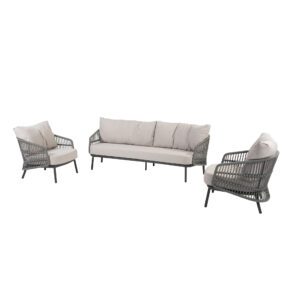 4Seasons Outdoor "Alicante" Loungeset 3-tlg., Gestelle Aluminium anthrazit, Rope-Bespannung grau, Kissen Olefin hellgrau