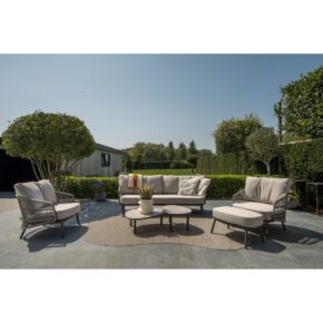 4Seasons Outdoor "Alicante" Loungeset 3-tlg., Gestelle Aluminium anthrazit, Rope-Bespannung grau, Kissen Olefin hellgrau mit "Monroe" Loungetisch-Set, Tischplatten Keramik grau