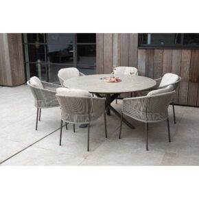 4Seasons Outdoor "Florence" Diningsessel, Gestell Aluminium terre, Rope-Bespannung hellgrau, Kissen Olefin hellgrau mit "Prado" Gartentisch, Tischplatte Keramik terre