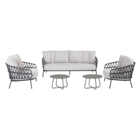 4Seasons Outdoor Loungeset "Calpi", Aluminium anthrazit, Rope anthrazit, Kaffeetische "Dali" Ø 58,5 cm, Aluminium anthrazit