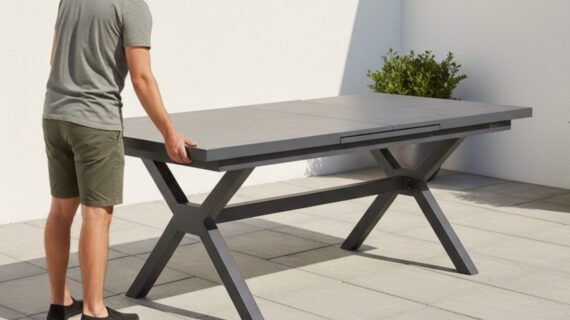 Liadomo "Benevento" Ausziehtisch 200/260x100 cm, Gestell Aluminium anthrazit, Tischplatte Sinterstein dunkelgrau