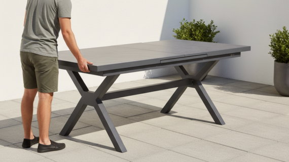 Liadomo "Benevento" Ausziehtisch 200/260x100 cm, Gestell Aluminium anthrazit, Tischplatte Sinterstein dunkelgrau