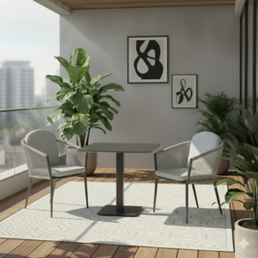 Liadomo "Latina/Torano" Gartenmöbel-Set 3-tlg., Gestelle Aluminium anthrazit, Sitzschale Rope hellgrau, Tischplatte 80x80 cm (Bild KI-generiert)